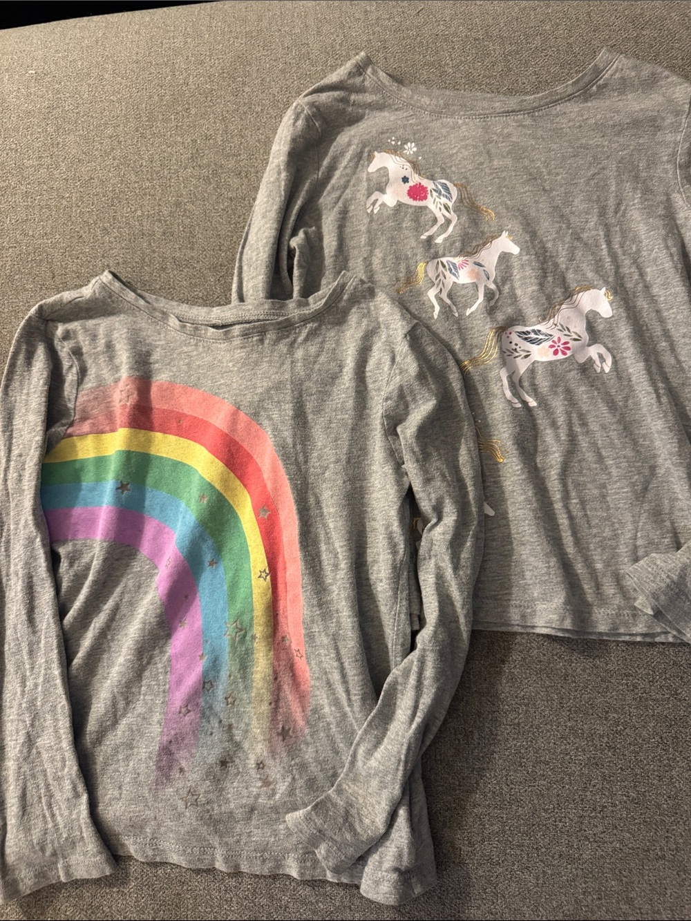 5/$15- Girls' Gray Long-Sleeve Shirt with Rainbow or Unicorn Print - Pack of 2